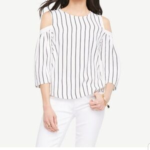 Ann Taylor Petite Cold Shoulder Striped Blouse Size MP